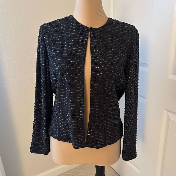 Barry Bricken Vintage Black Silk Long Sleeve Sequence Top - Picture 1 of 5